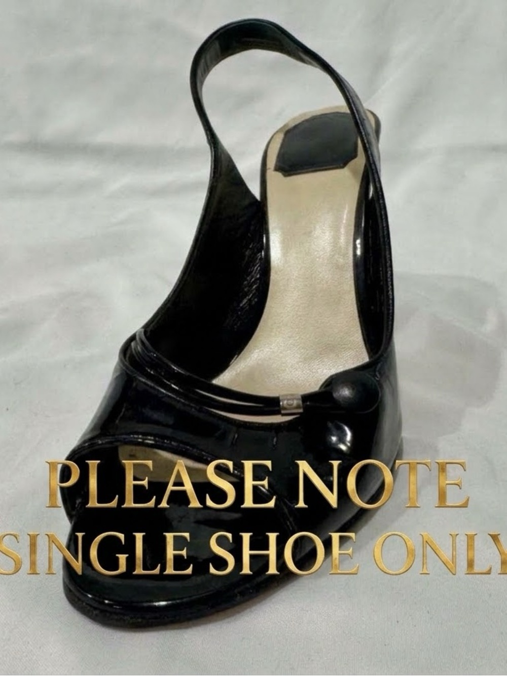 Christian Dior Black Patent Leather Peep Toe Slingback Heel Single Shoe 38.5